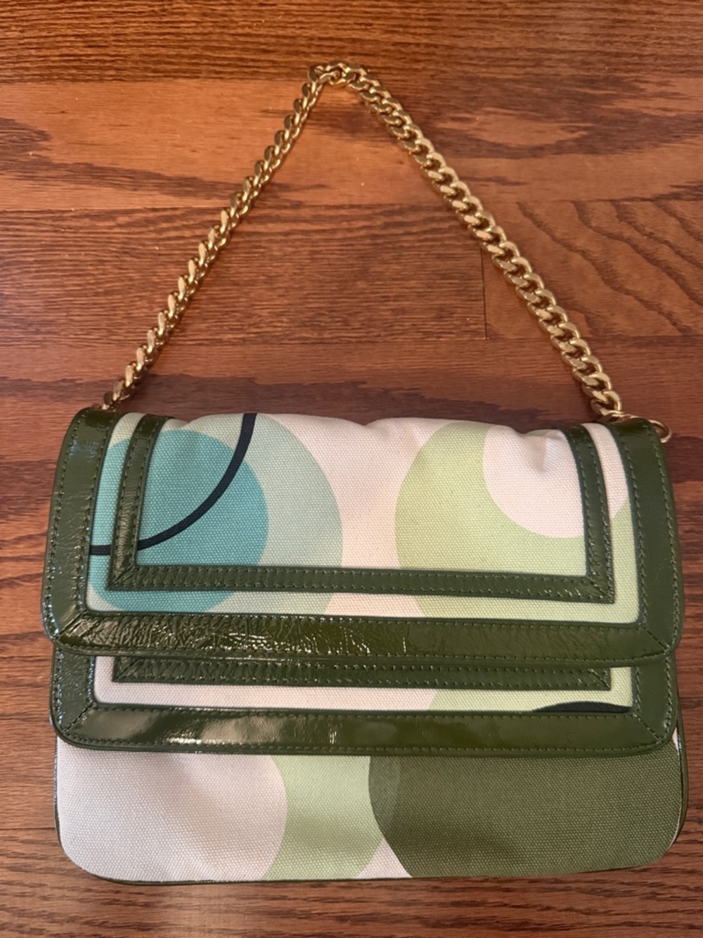 Kate Landry Green Patterned Shoulder Bag with Gold Chain